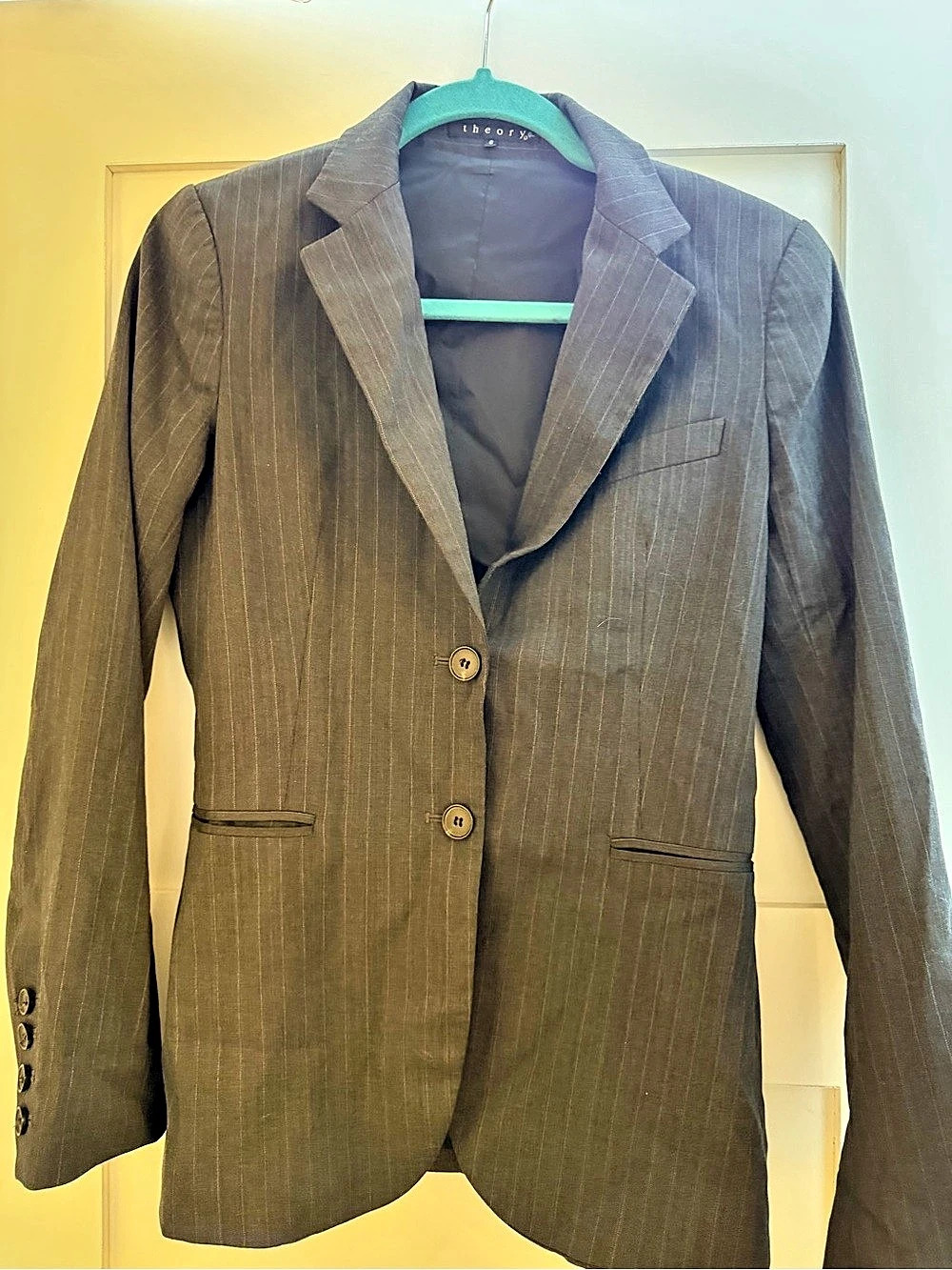 Theory Pinstripe Blazer in Brown Size 6 Like New